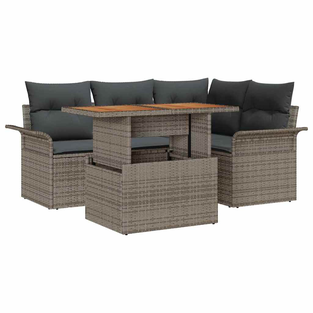 Garden Sofa Set with Storage 5 pcs Grey Poly rattan