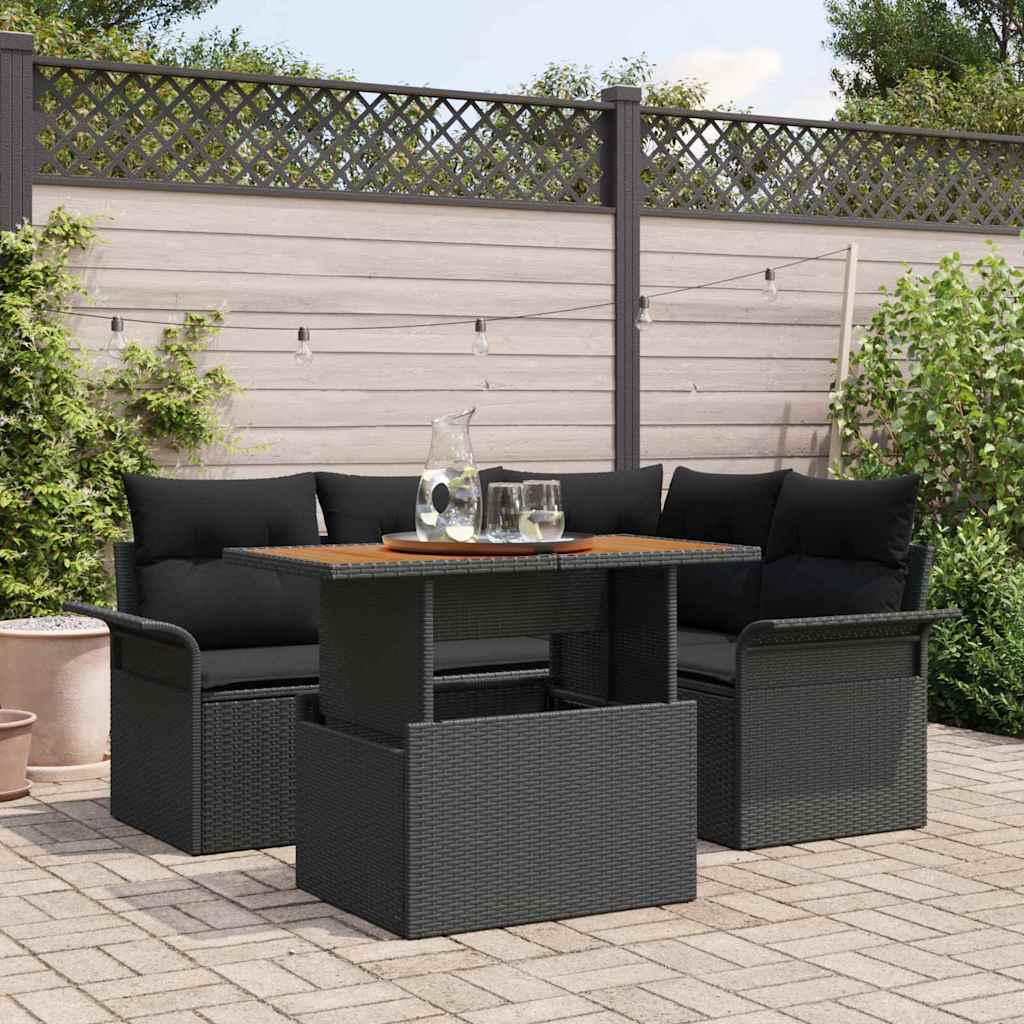 Garden Sofa Set with Storage 5 pcs Black Poly rattan