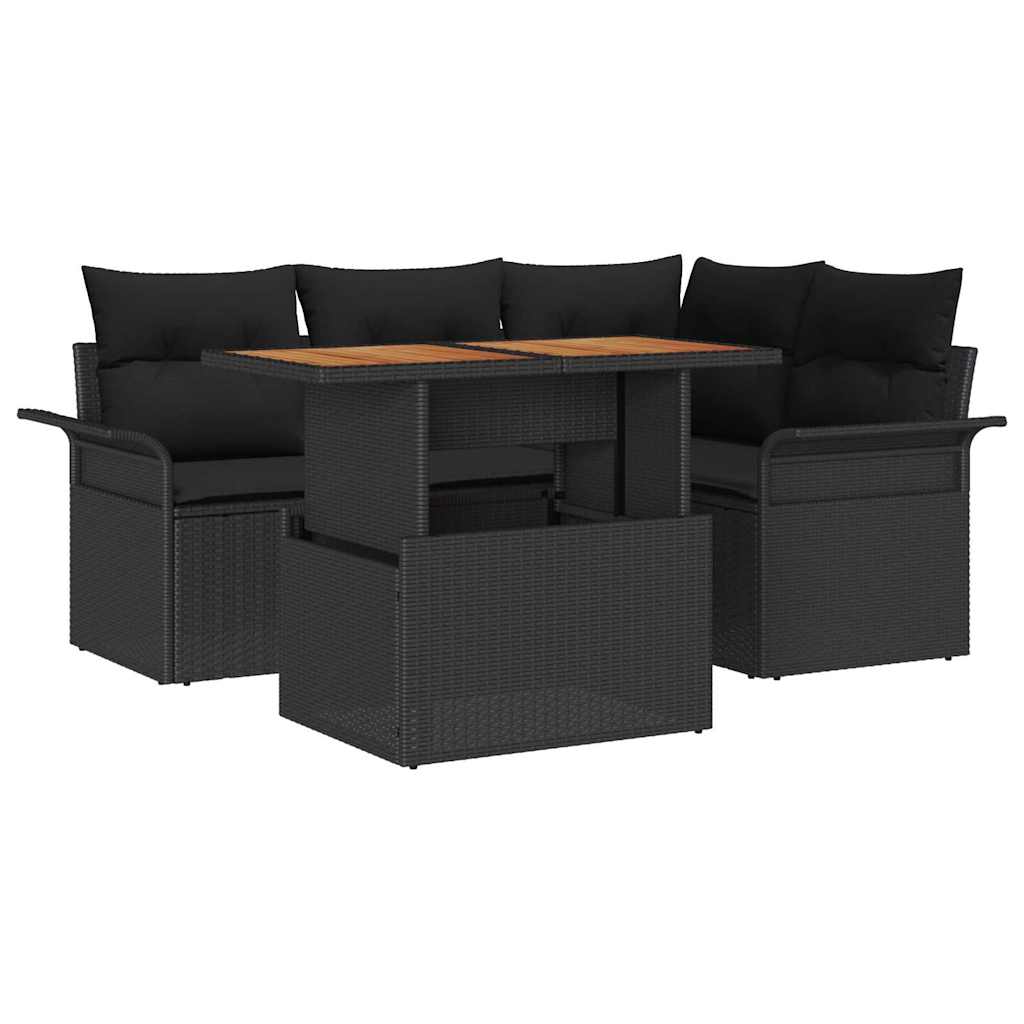 Garden Sofa Set with Storage 5 pcs Black Poly rattan