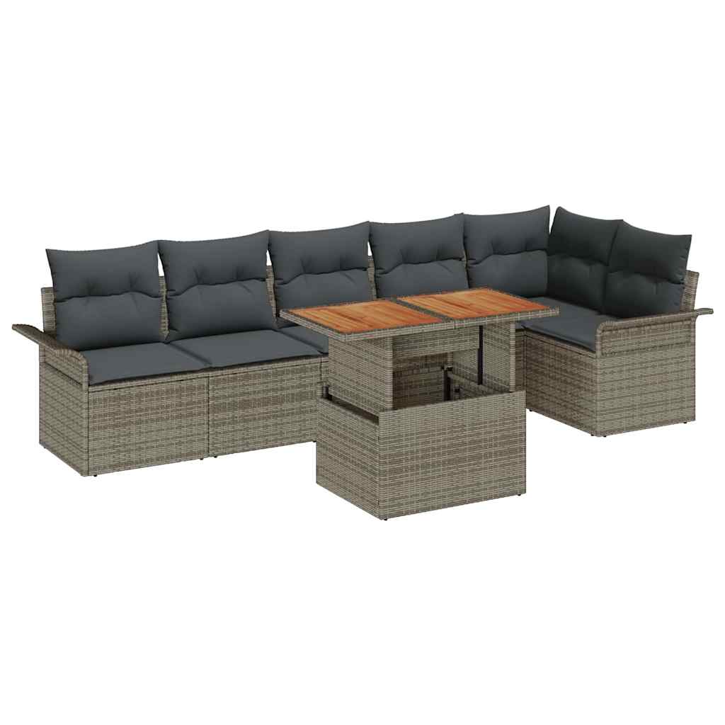 Garden Sofa Set with Storage 7 pcs Grey Poly rattan