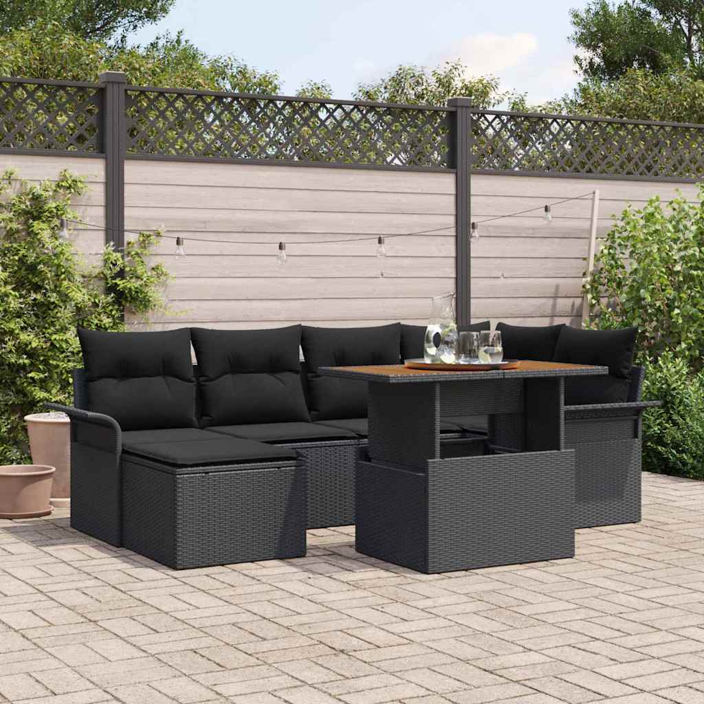 Garden Sofa Set with Storage 7 pcs Black Poly rattan