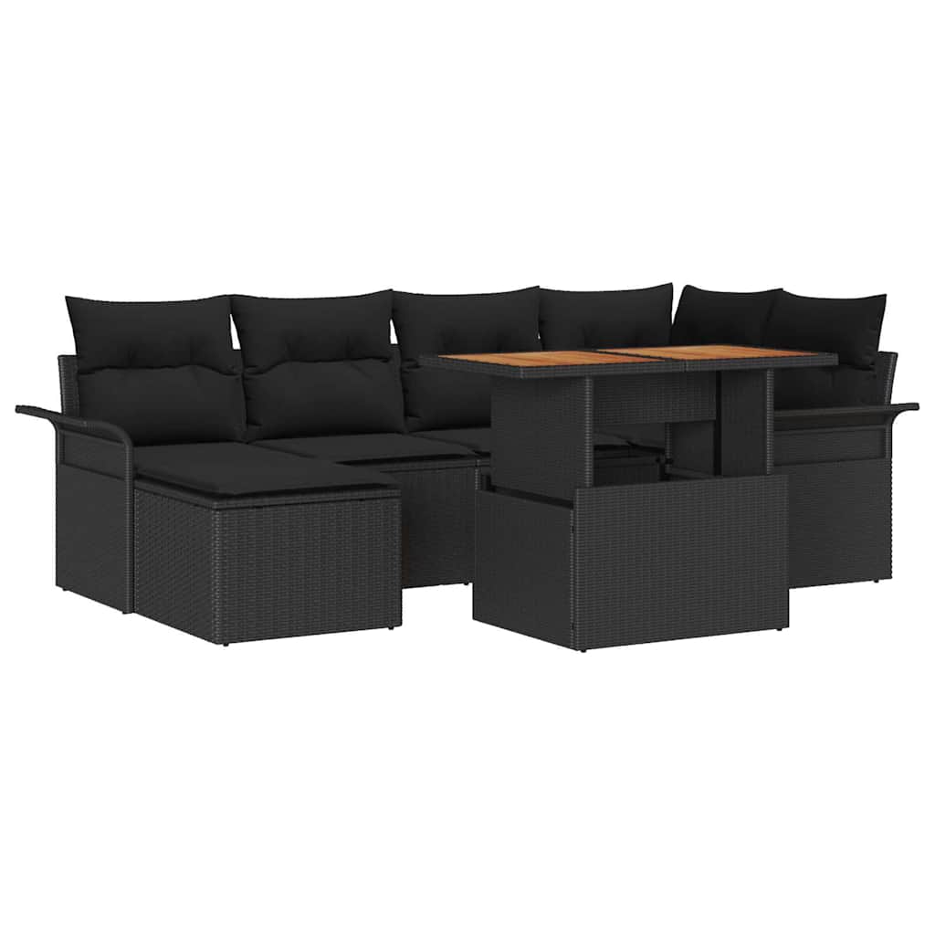 Garden Sofa Set with Storage 7 pcs Black Poly rattan