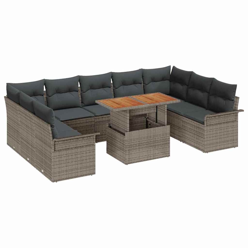 Garden Sofa Set with Storage 10 pcs Grey Poly rattan
