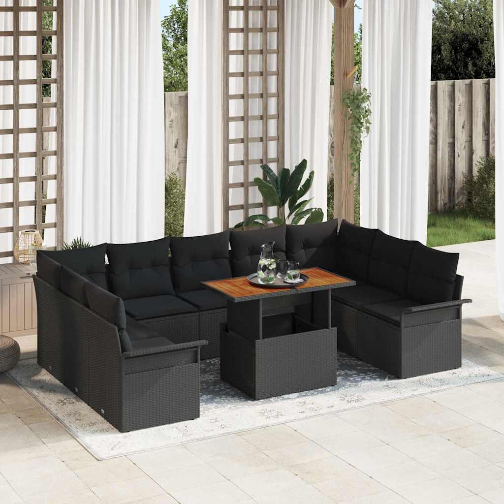Garden Sofa Set with Storage 10 pcs Black Poly rattan