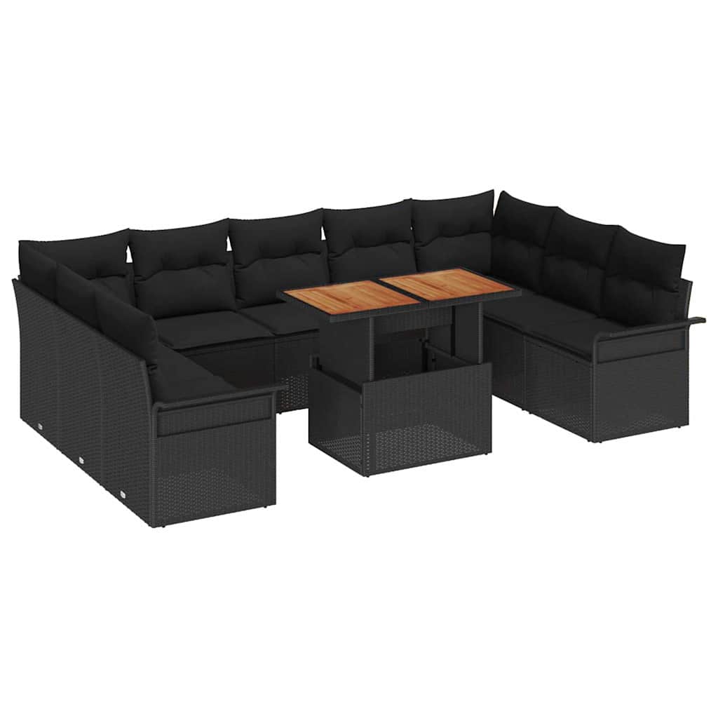 Garden Sofa Set with Storage 10 pcs Black Poly rattan