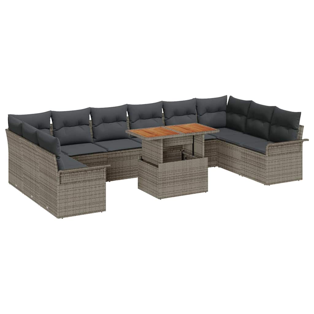 Garden Sofa Set with Storage 11 pcs Grey Poly rattan
