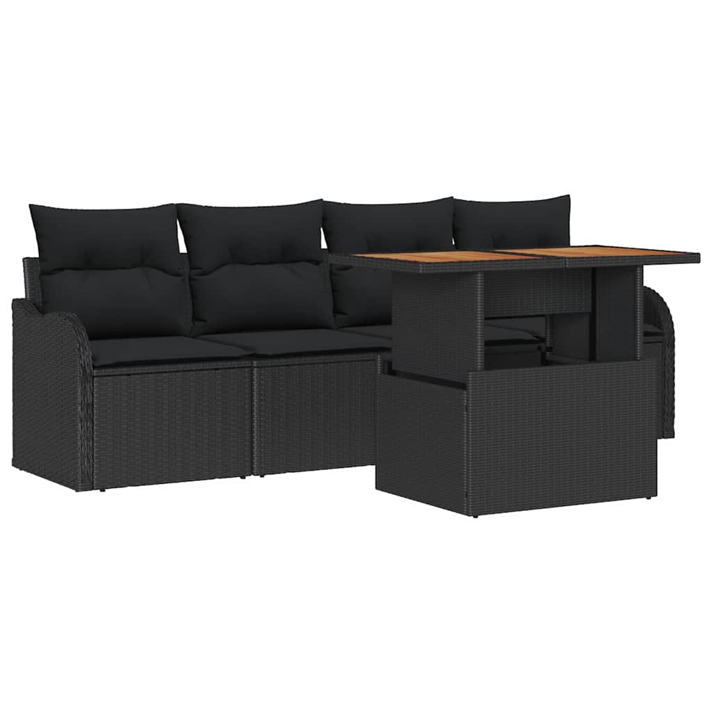 Garden Sofa Set with Storage 5 pcs Black Poly rattan
