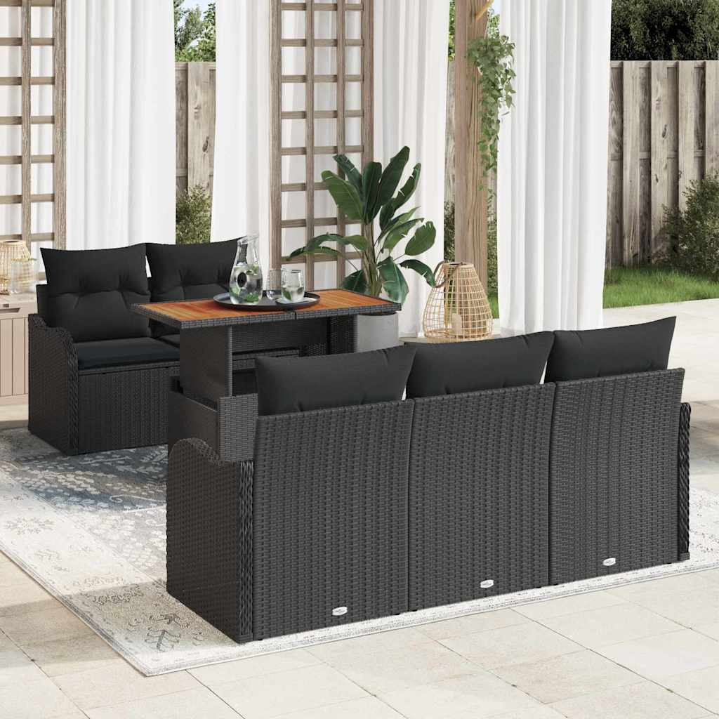 Garden Sofa Set with Storage 6 pcs Black Poly rattan