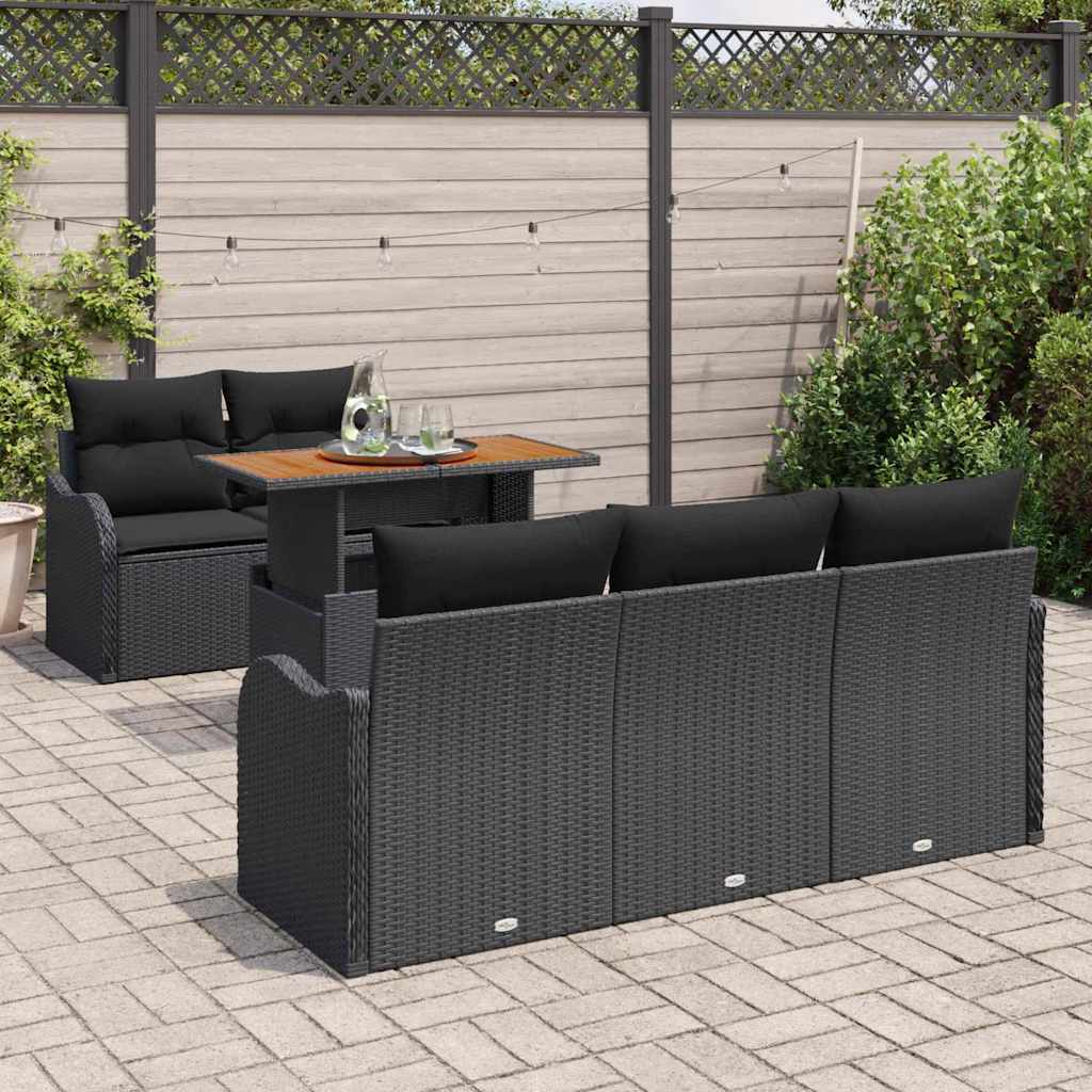 Garden Sofa Set with Storage 6 pcs Black Poly rattan