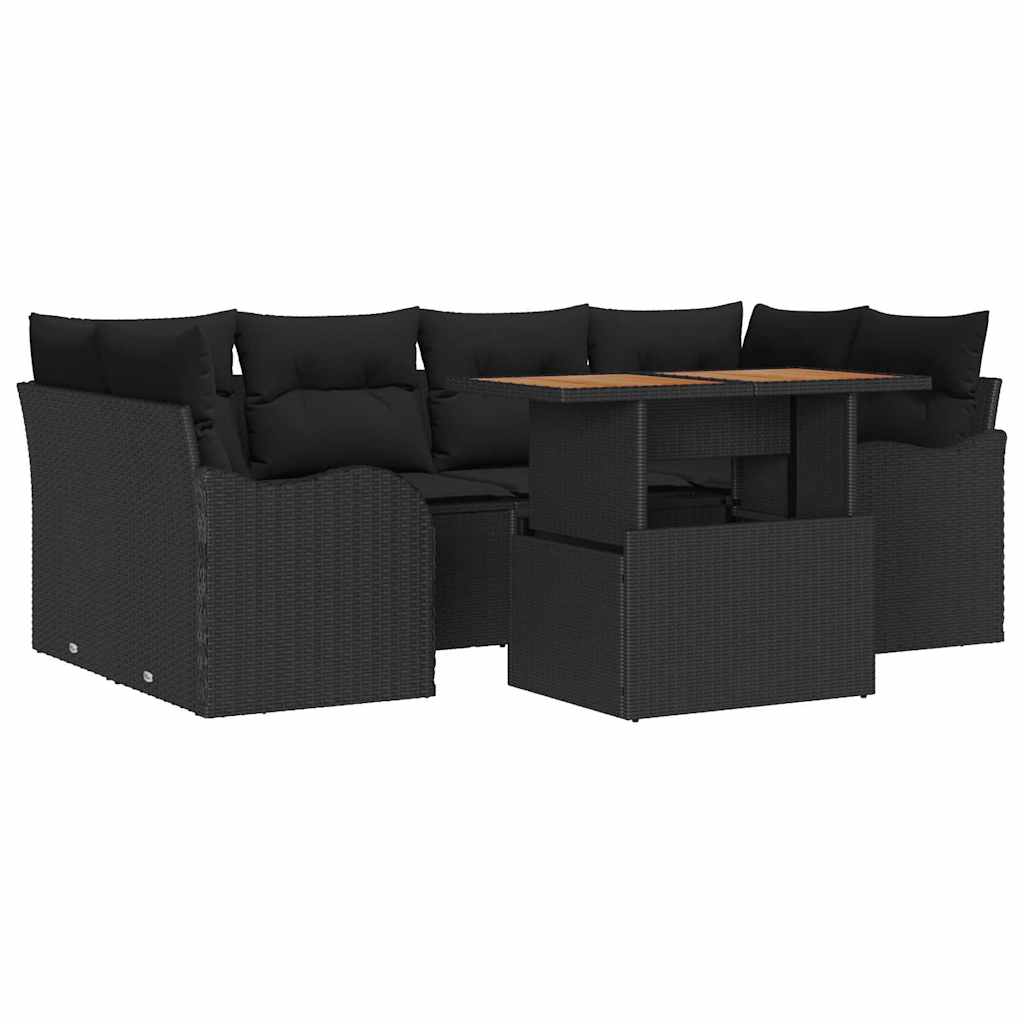 Garden Sofa Set with Storage 7 pcs Black Poly rattan