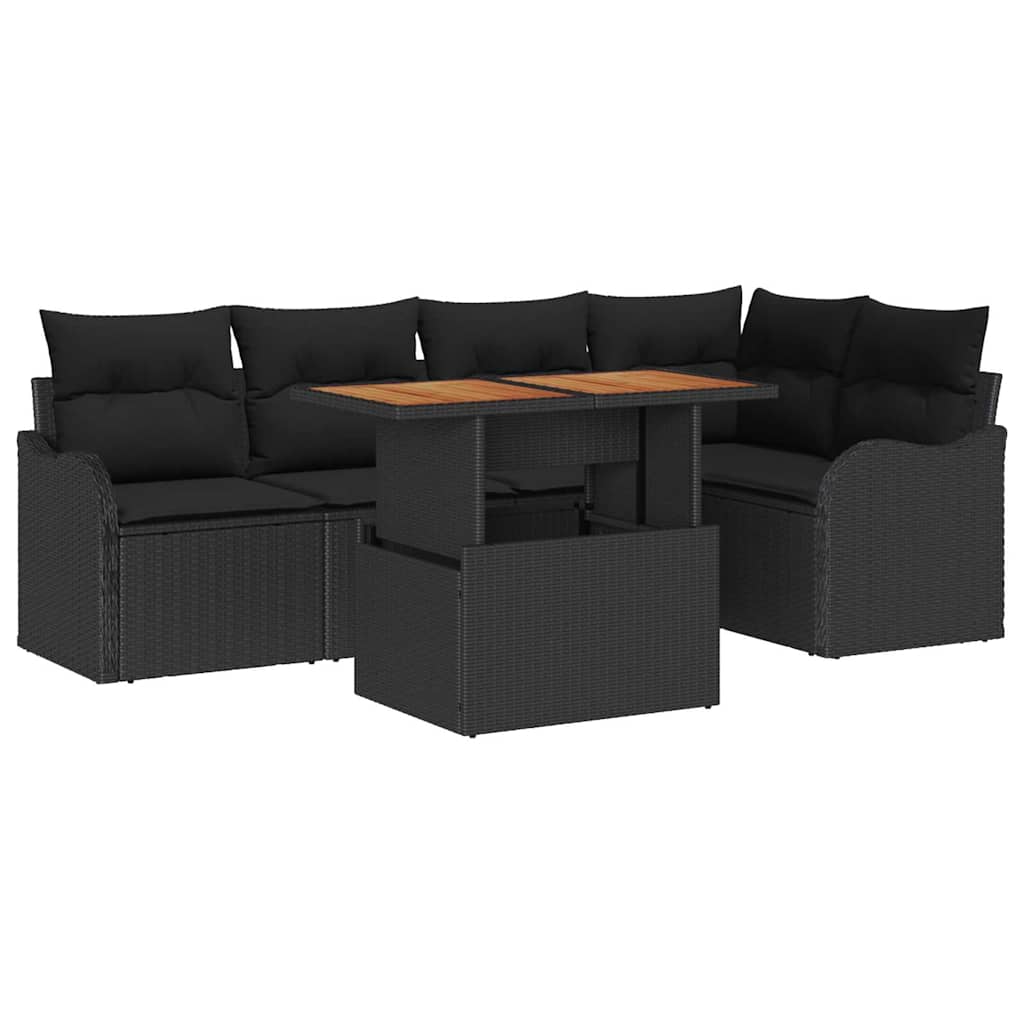 Garden Sofa Set with Storage 6 pcs Black Poly rattan