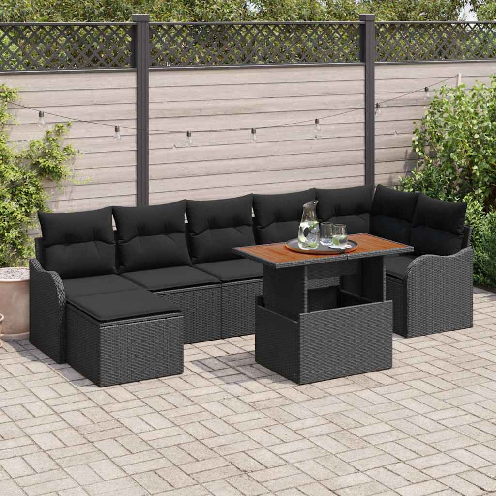 Garden Sofa Set with Storage 8 pcs Black Poly rattan