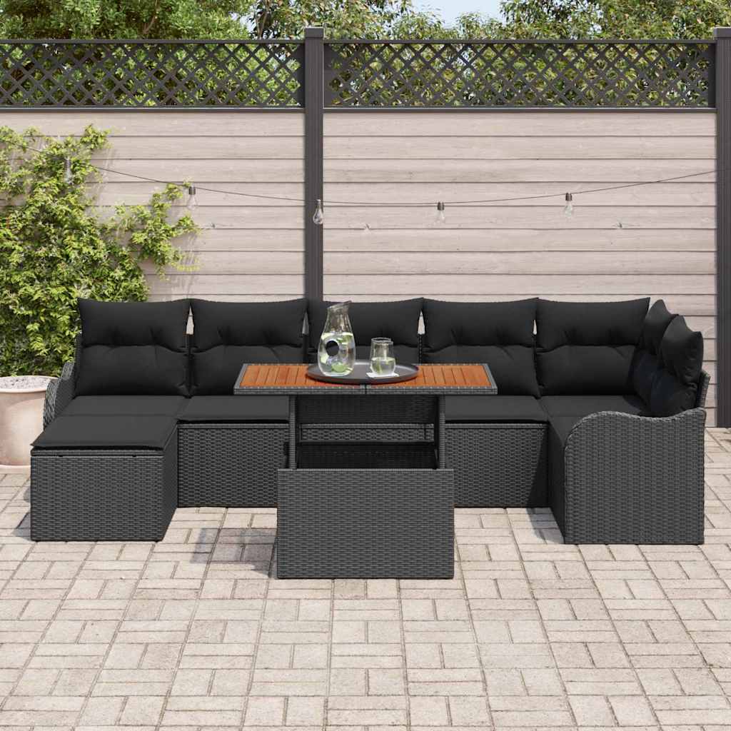 Garden Sofa Set with Storage 8 pcs Black Poly rattan