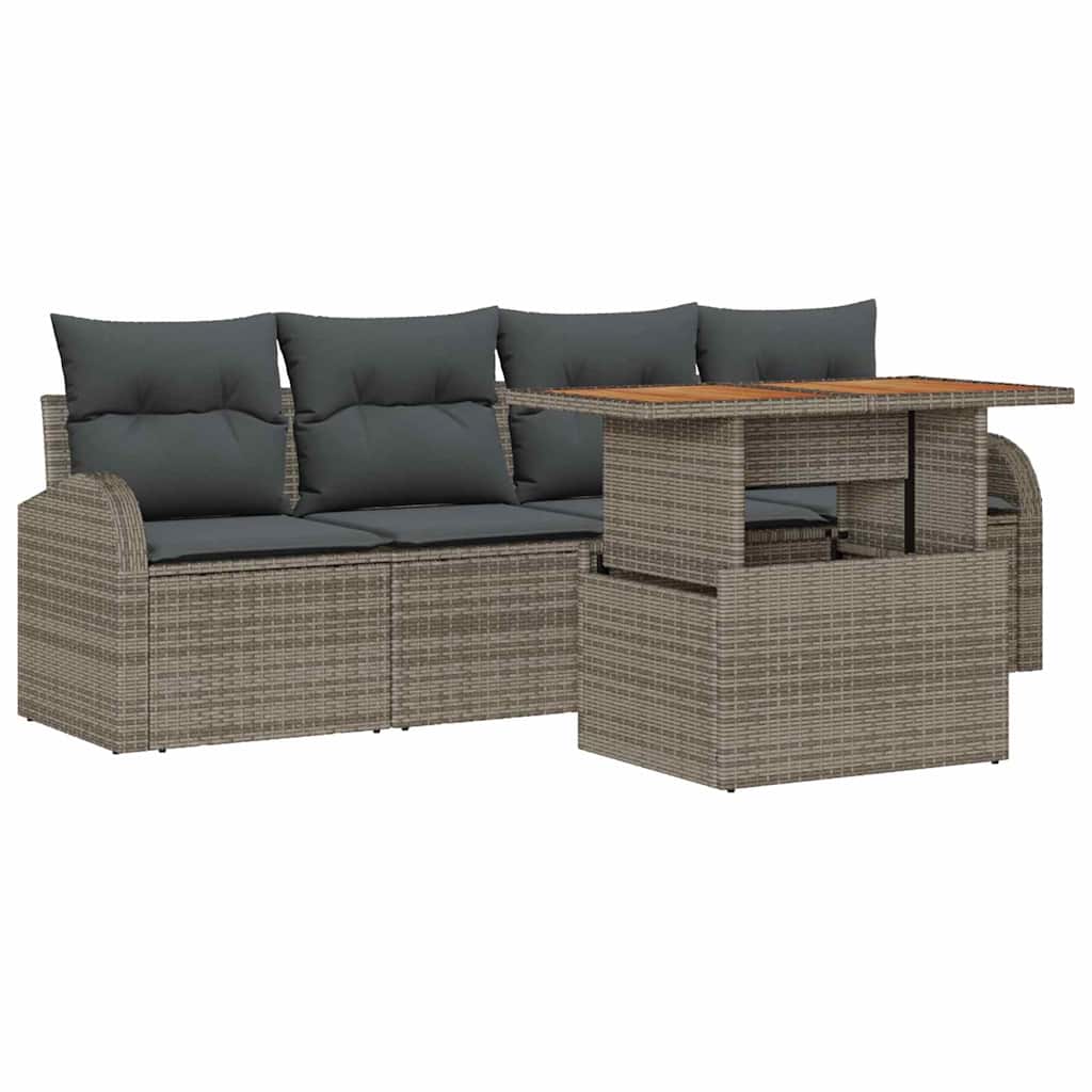 Garden Sofa Set with Storage 5 pcs Grey Poly rattan