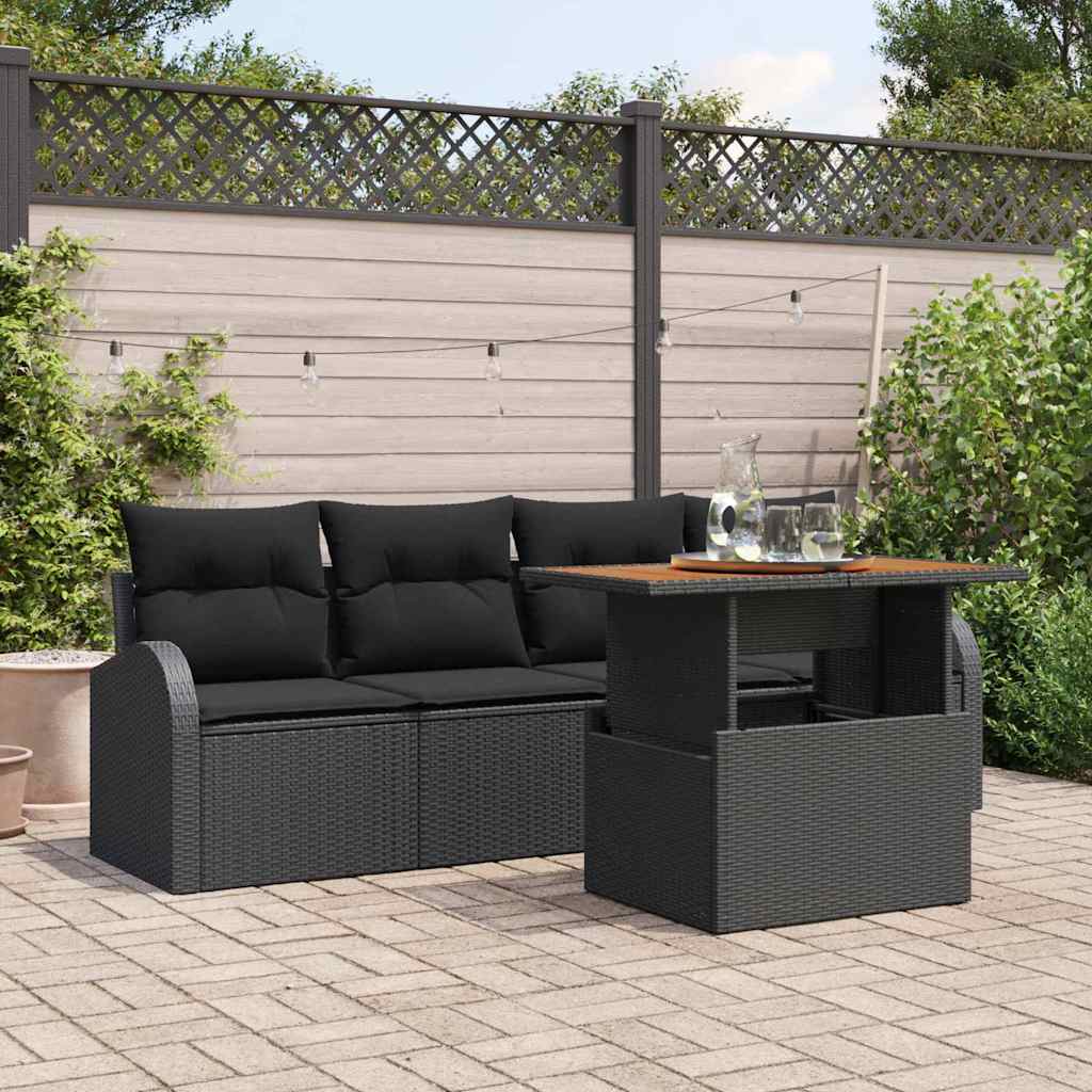 Garden Sofa Set with Storage 5 pcs Black Poly rattan