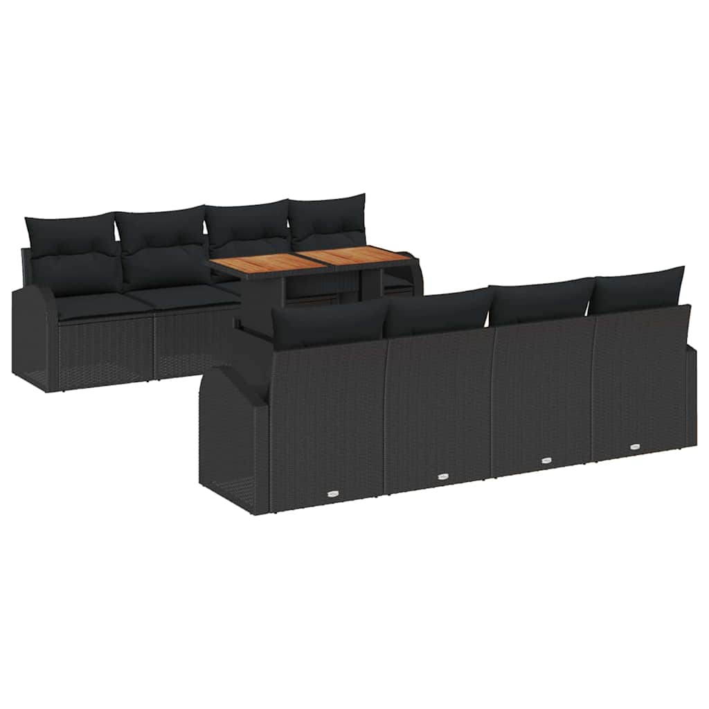 Garden Sofa Set with Storage 9 pcs Black Poly rattan