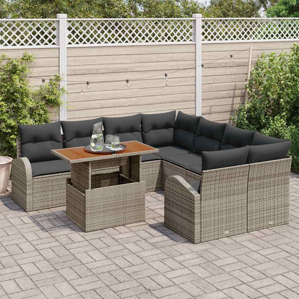 Garden Sofa Set with Storage 9 pcs Grey Poly rattan