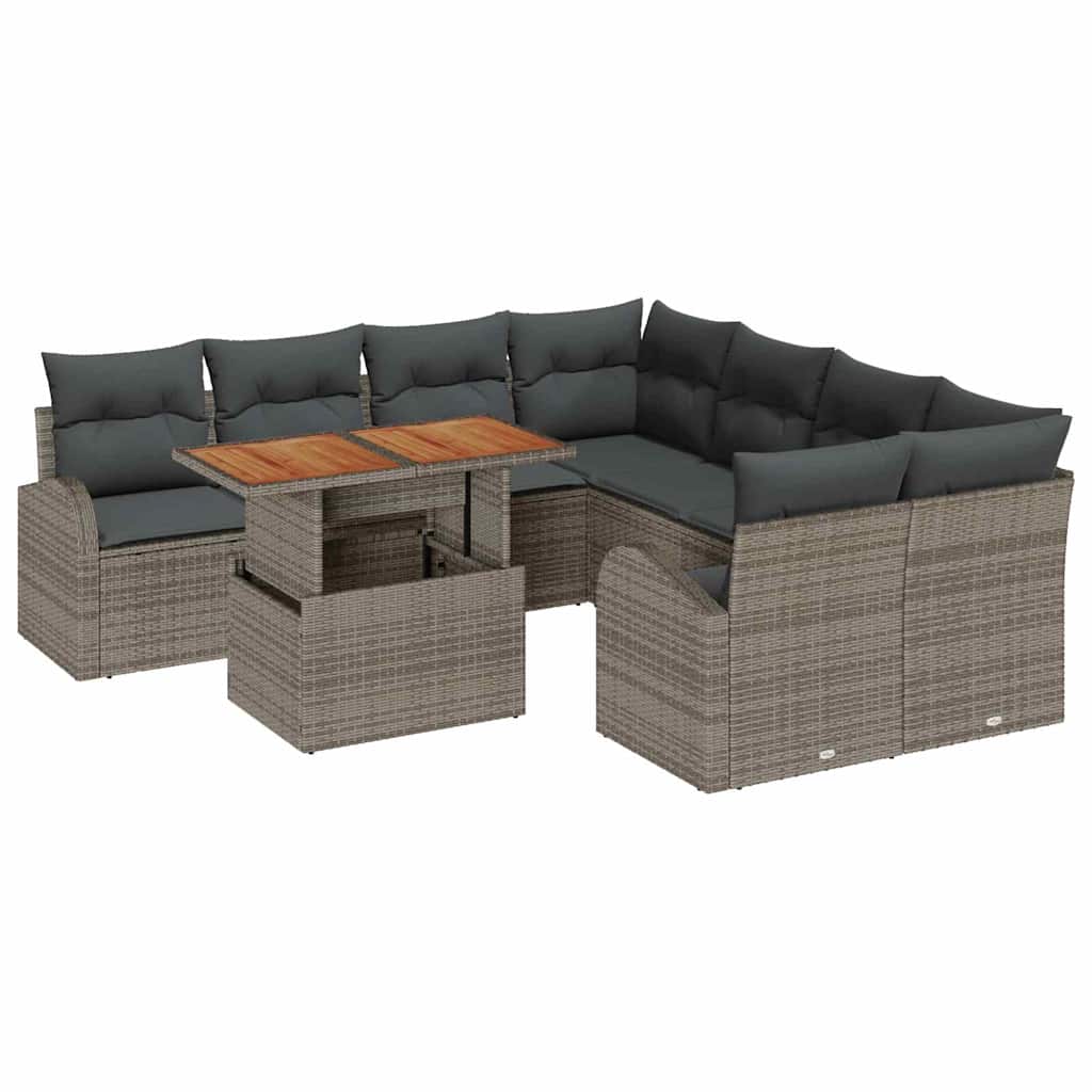Garden Sofa Set with Storage 9 pcs Grey Poly rattan