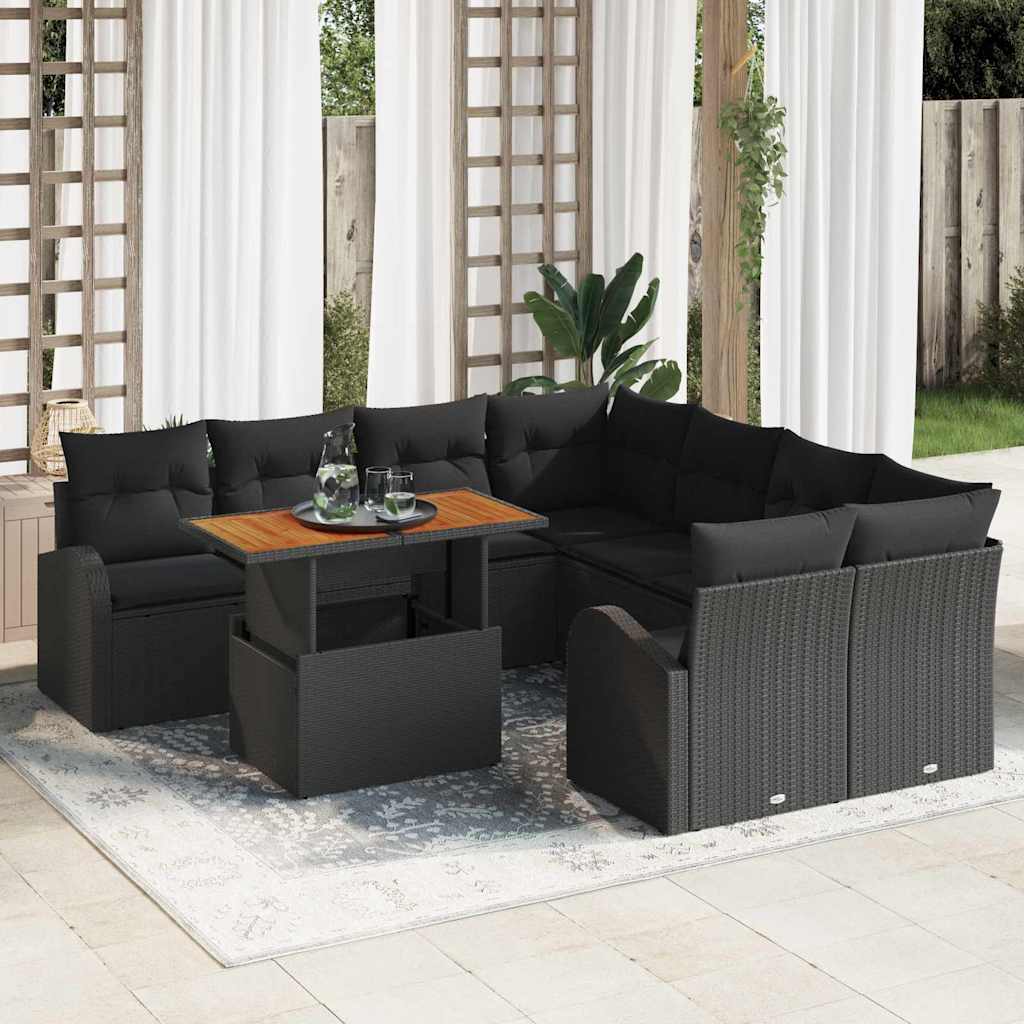 Garden Sofa Set with Storage 9 pcs Black Poly rattan