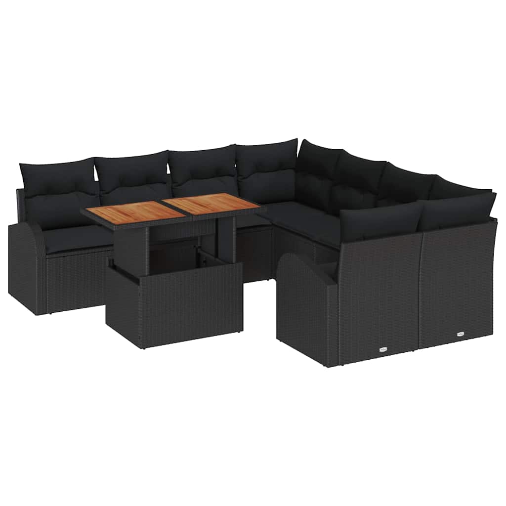 Garden Sofa Set with Storage 9 pcs Black Poly rattan