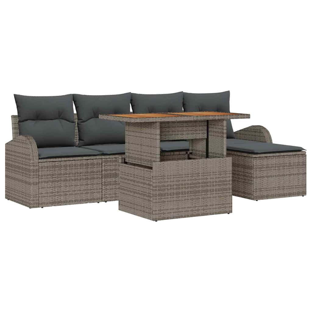 Garden Sofa Set with Storage 6 pcs Grey Poly rattan