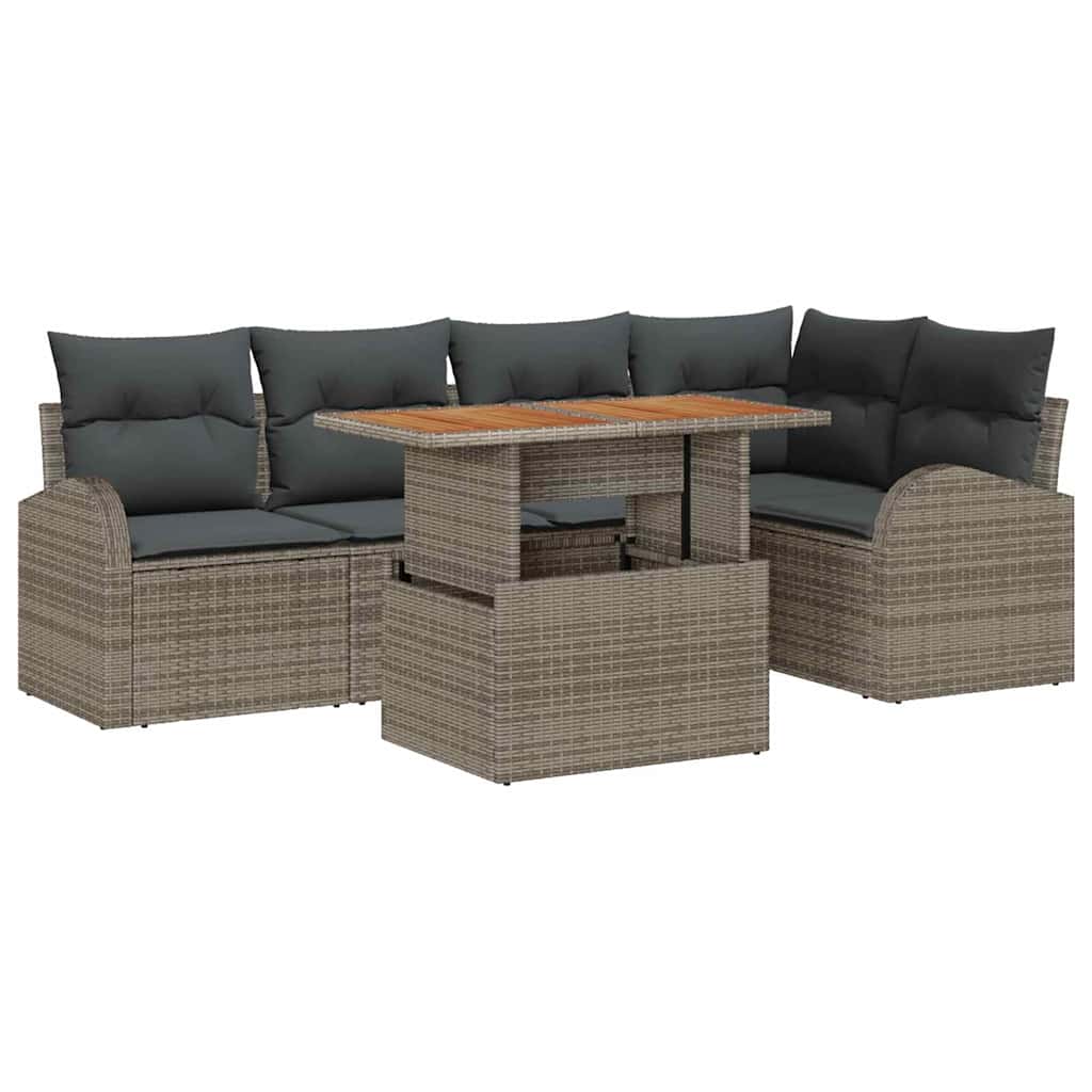 Garden Sofa Set with Storage 6 pcs Grey Poly rattan