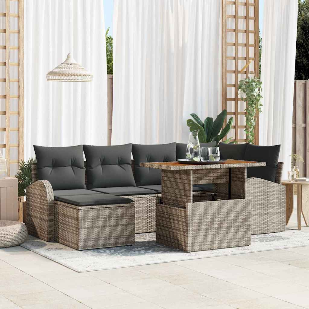 Garden Sofa Set with Storage 7 pcs Grey Poly rattan