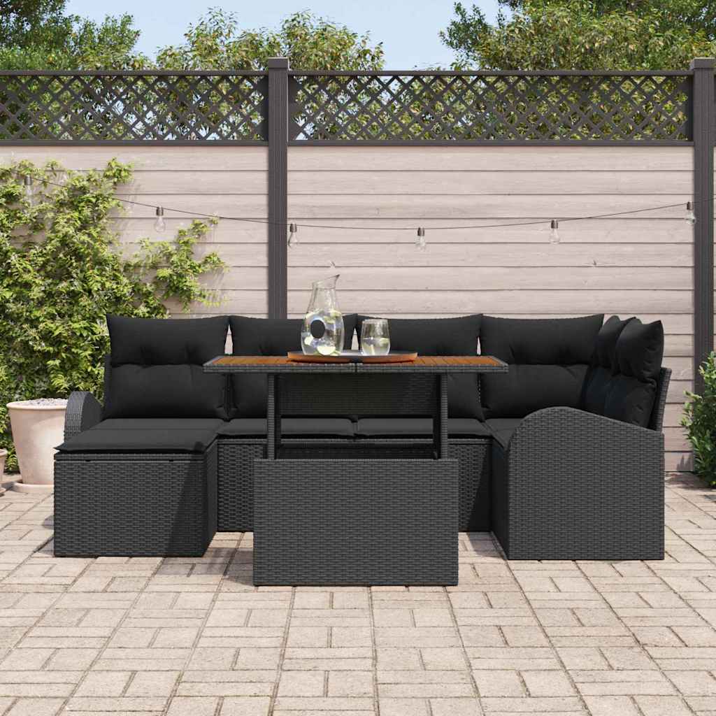 Garden Sofa Set with Storage 7 pcs Black Poly rattan