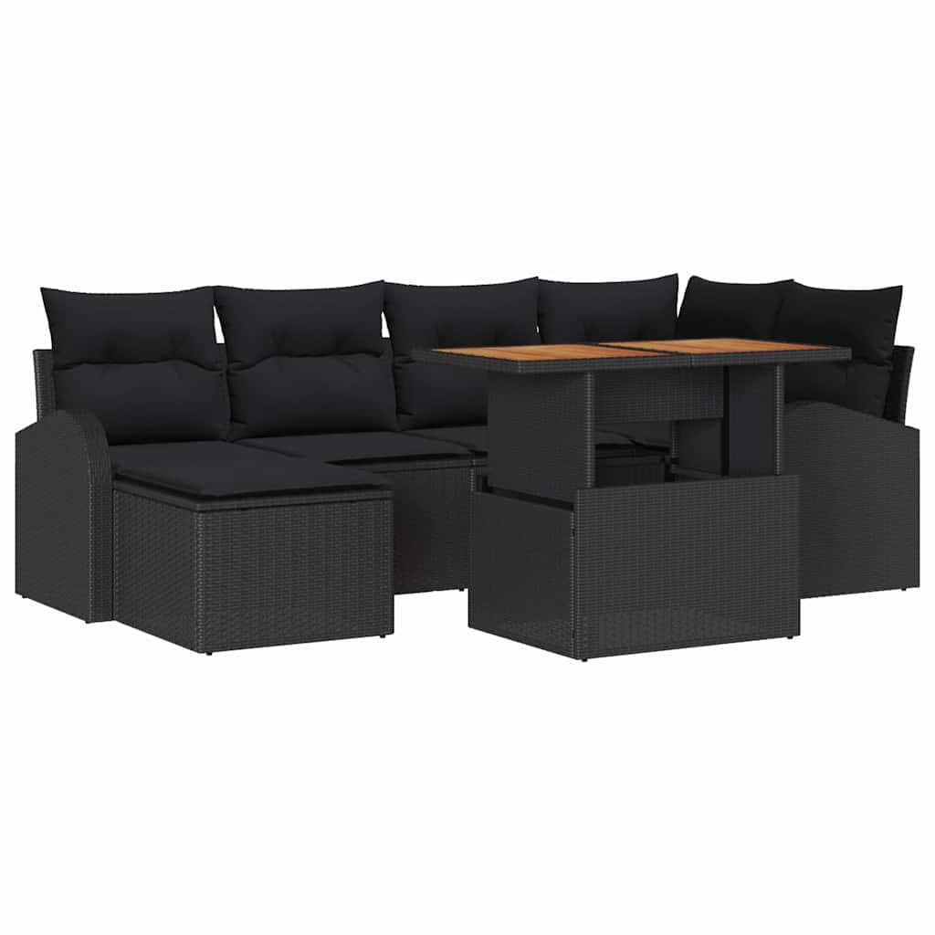 Garden Sofa Set with Storage 7 pcs Black Poly rattan
