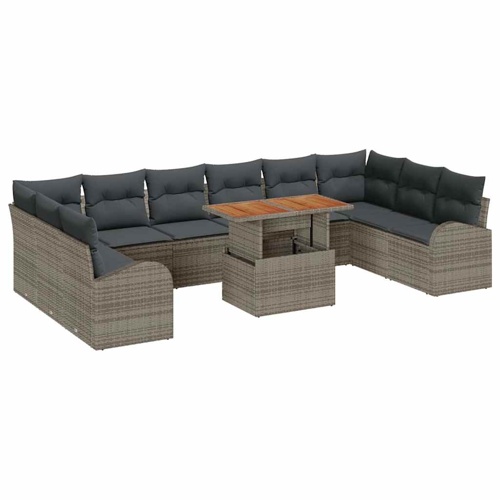 Garden Sofa Set with Storage 11 pcs Grey Poly rattan