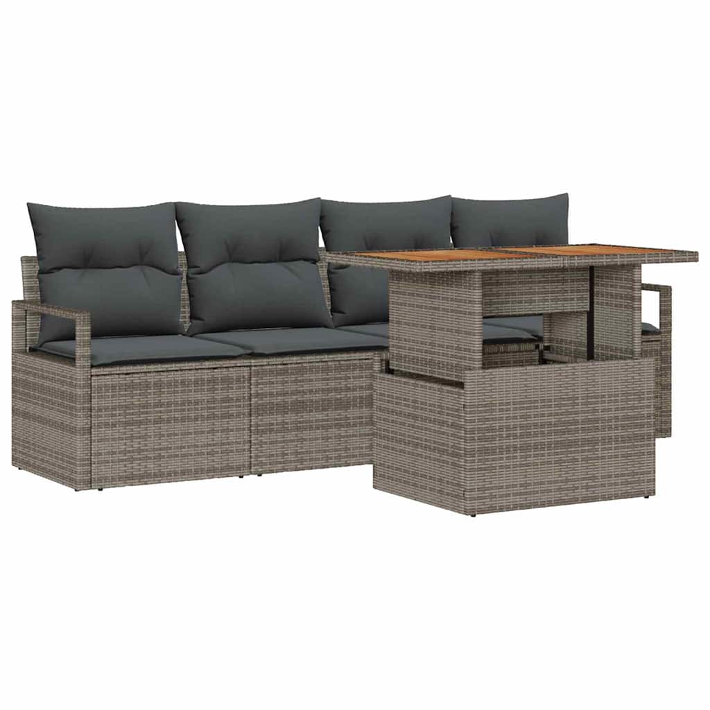 Garden Sofa Set with Storage 5 pcs Grey Poly rattan