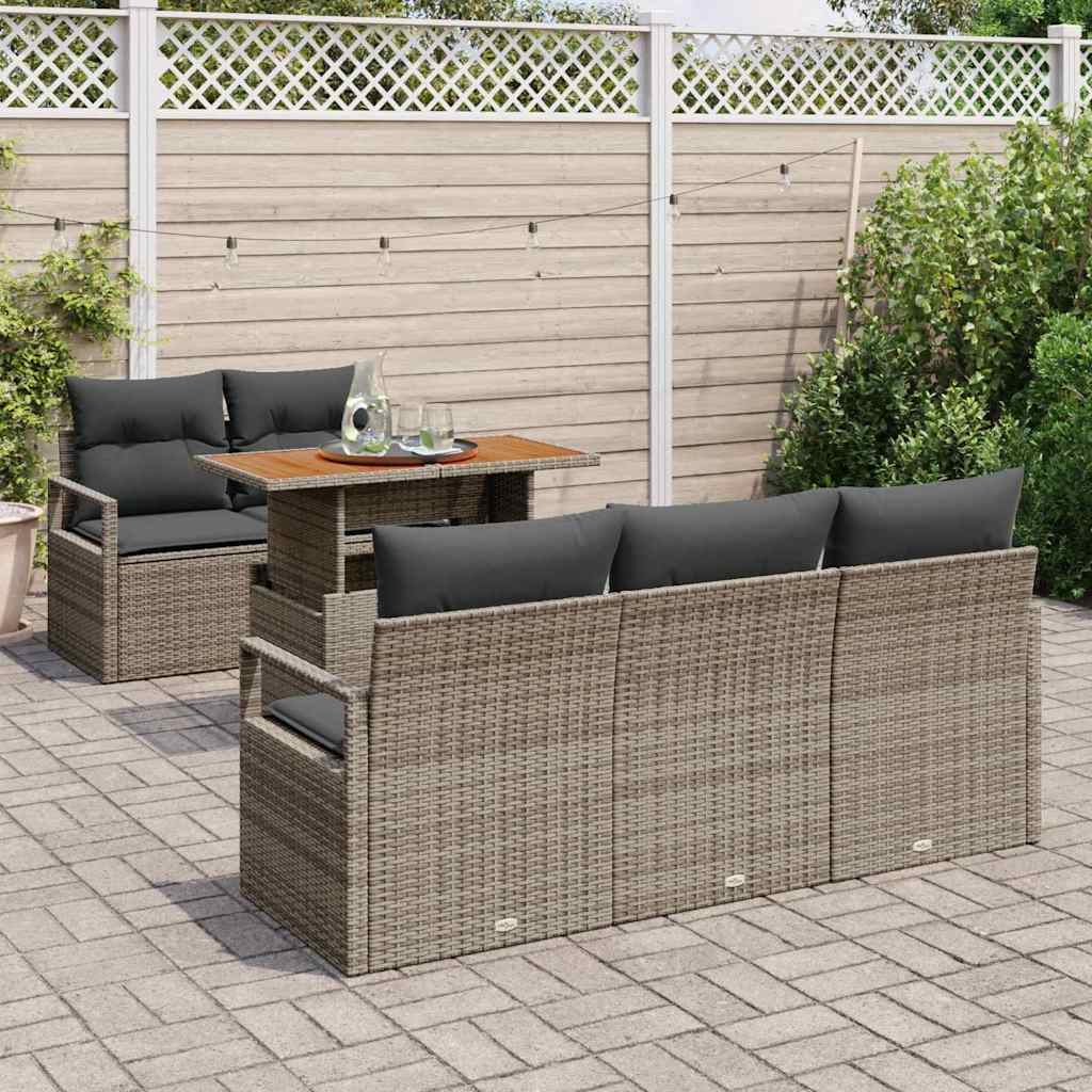 Garden Sofa Set with Storage 6 pcs Grey Poly rattan