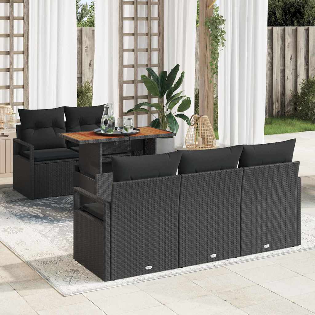 Garden Sofa Set with Storage 6 pcs Black Poly rattan