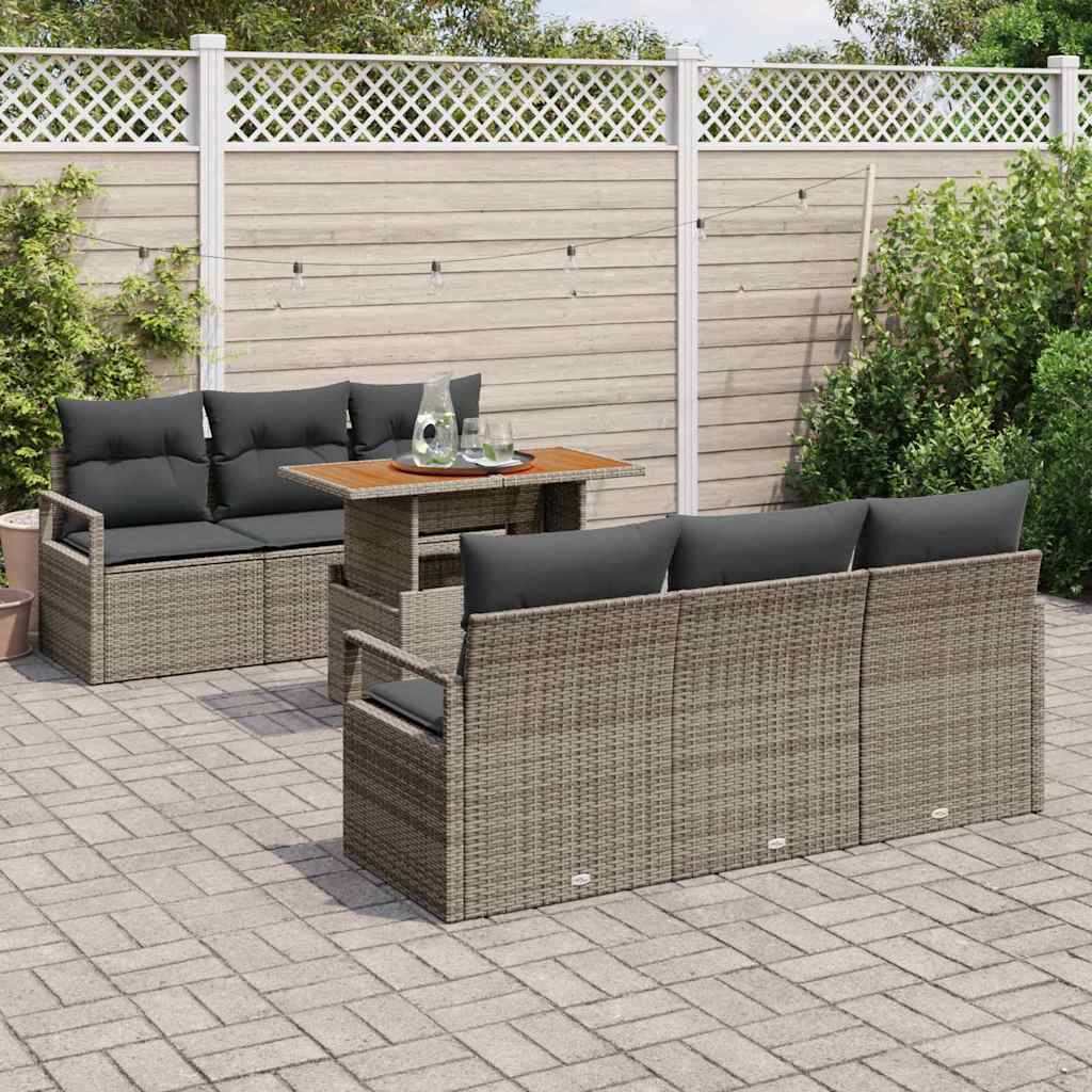 Garden Sofa Set with Storage 7 pcs Grey Poly rattan