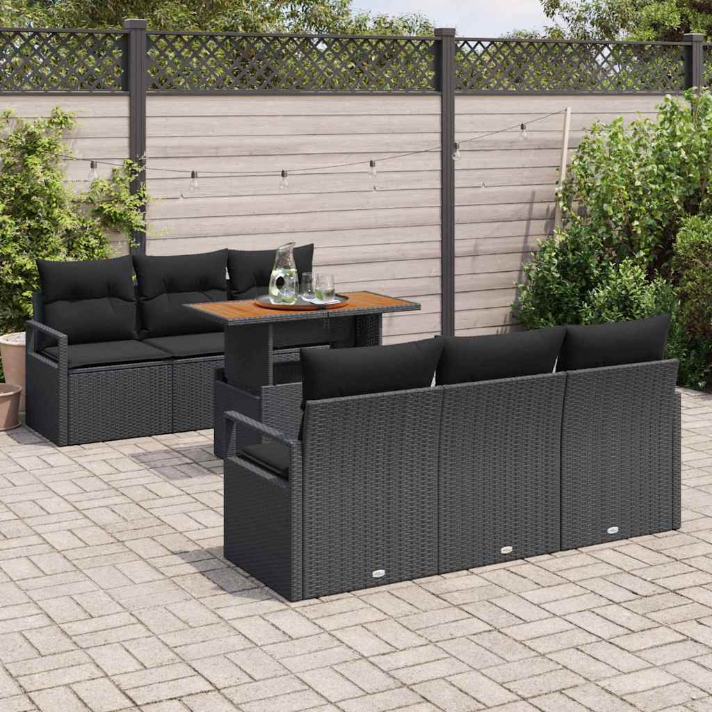Garden Sofa Set with Storage 7 pcs Black Poly rattan