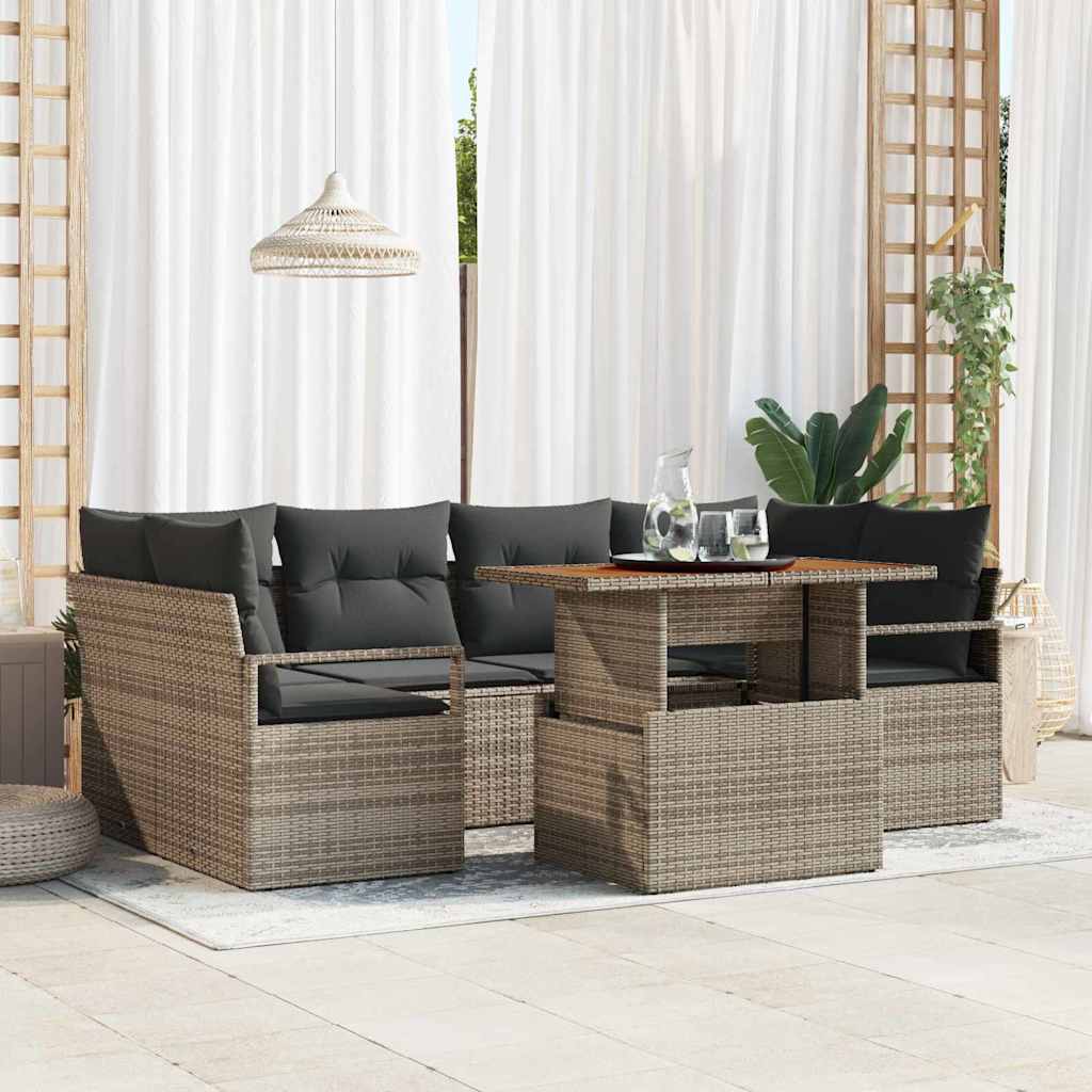 Garden Sofa Set with Storage 7 pcs Grey Poly rattan