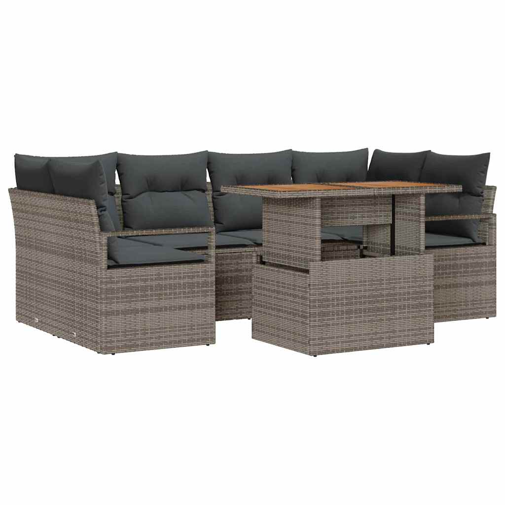 Garden Sofa Set with Storage 7 pcs Grey Poly rattan