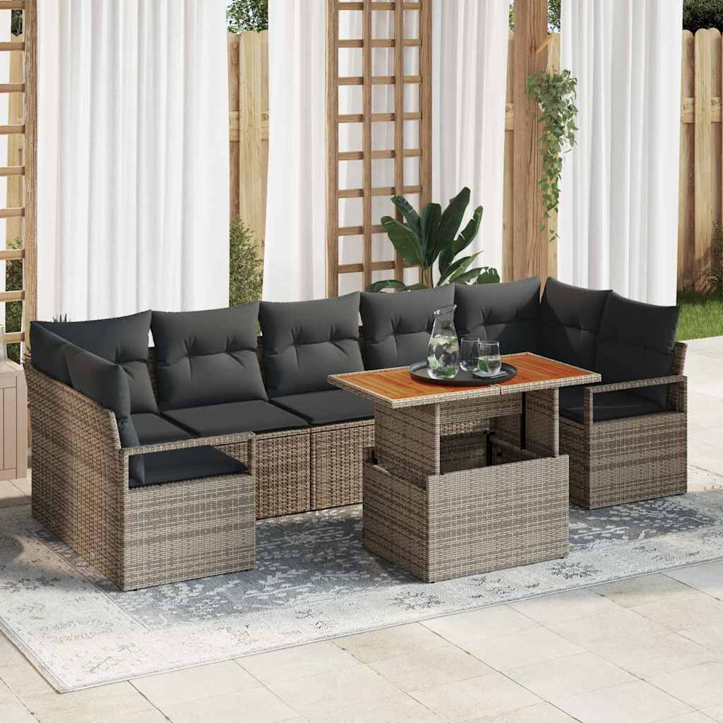 Garden Sofa Set with Storage 8 pcs Grey Poly rattan