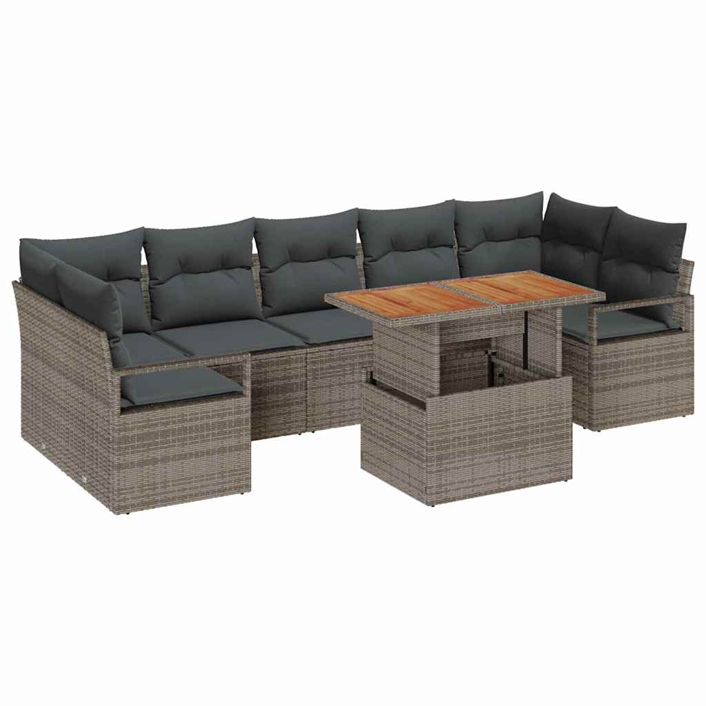 Garden Sofa Set with Storage 8 pcs Grey Poly rattan