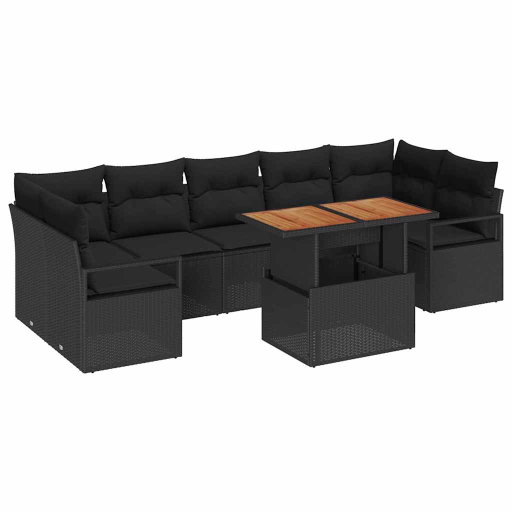 Garden Sofa Set with Storage 8 pcs Black Poly rattan