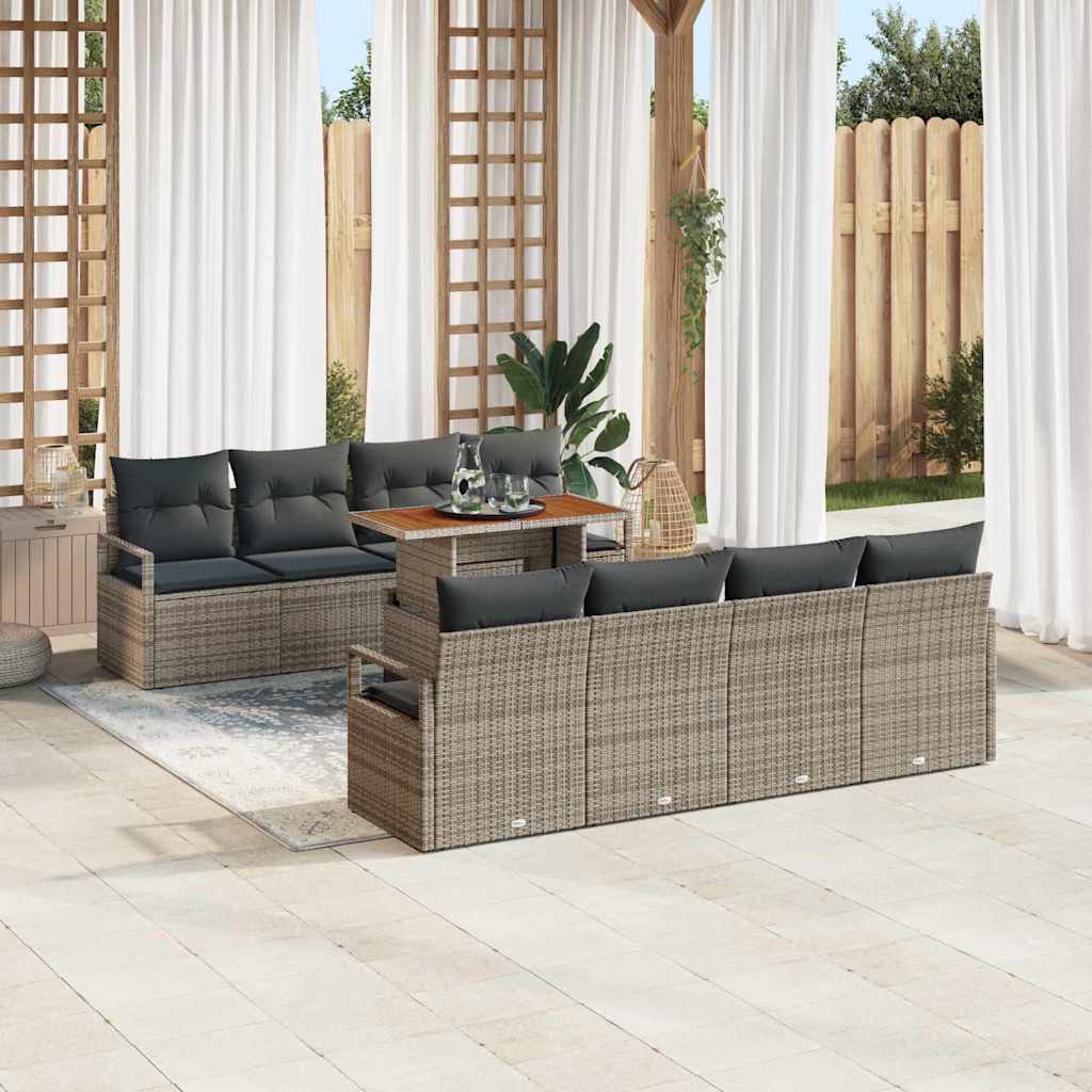 Garden Sofa Set with Storage 9 pcs Grey Poly rattan