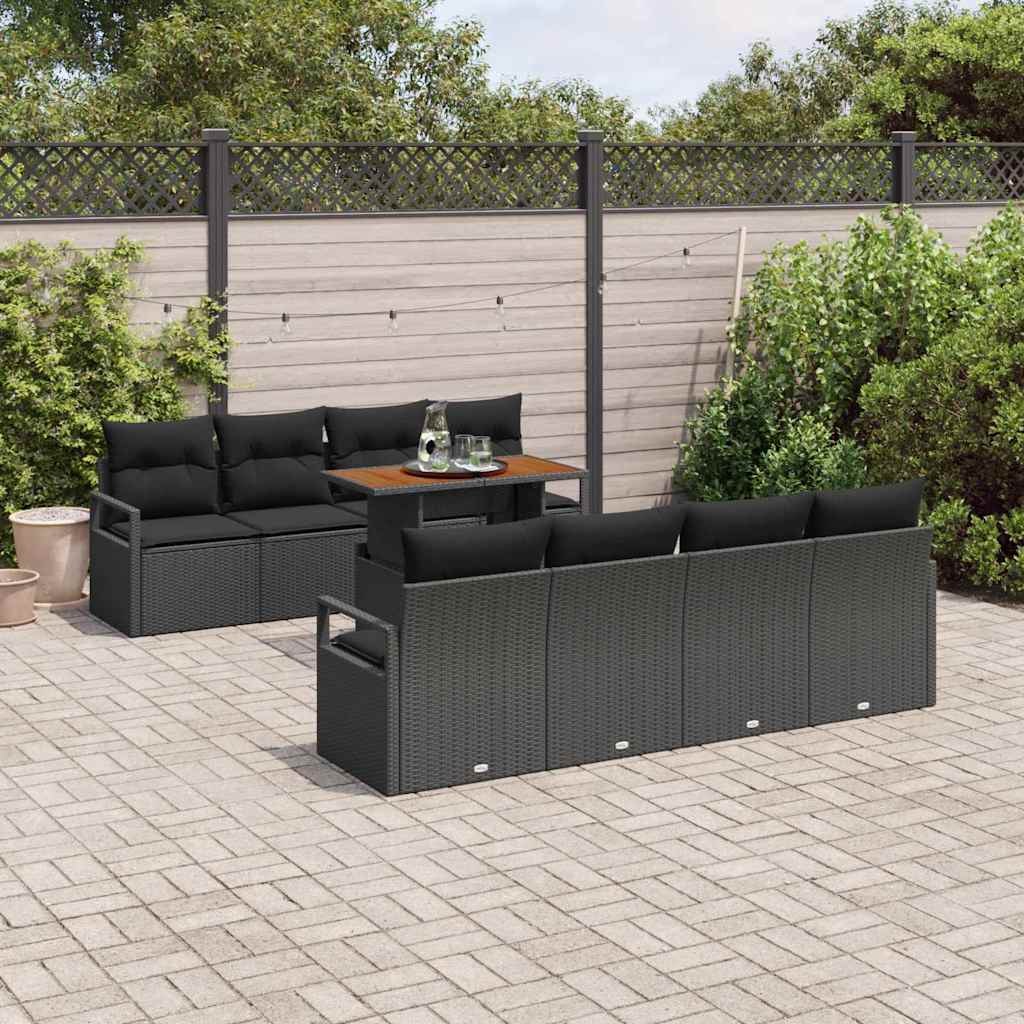 Garden Sofa Set with Storage 9 pcs Black Poly rattan