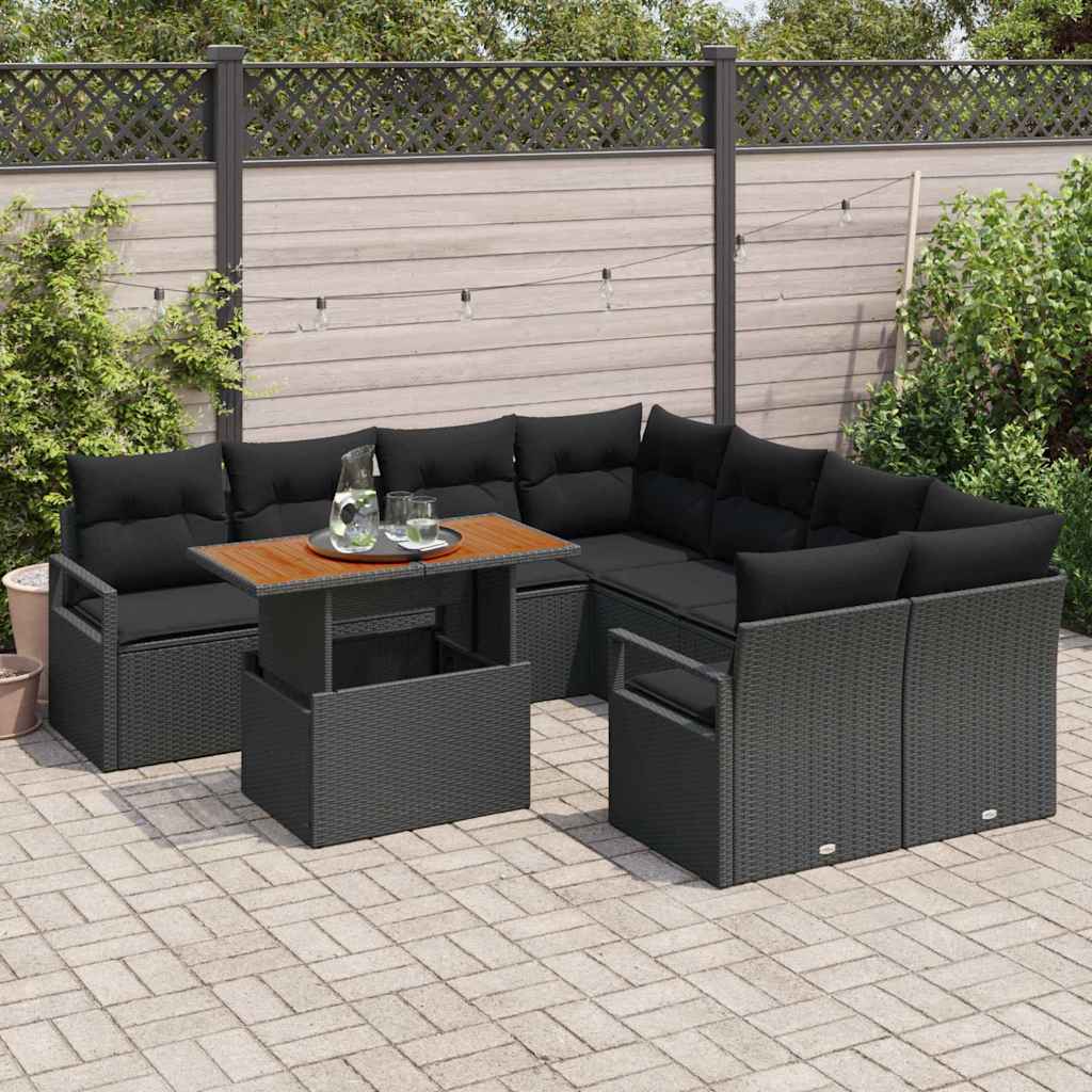 Garden Sofa Set with Storage 9 pcs Black Poly rattan