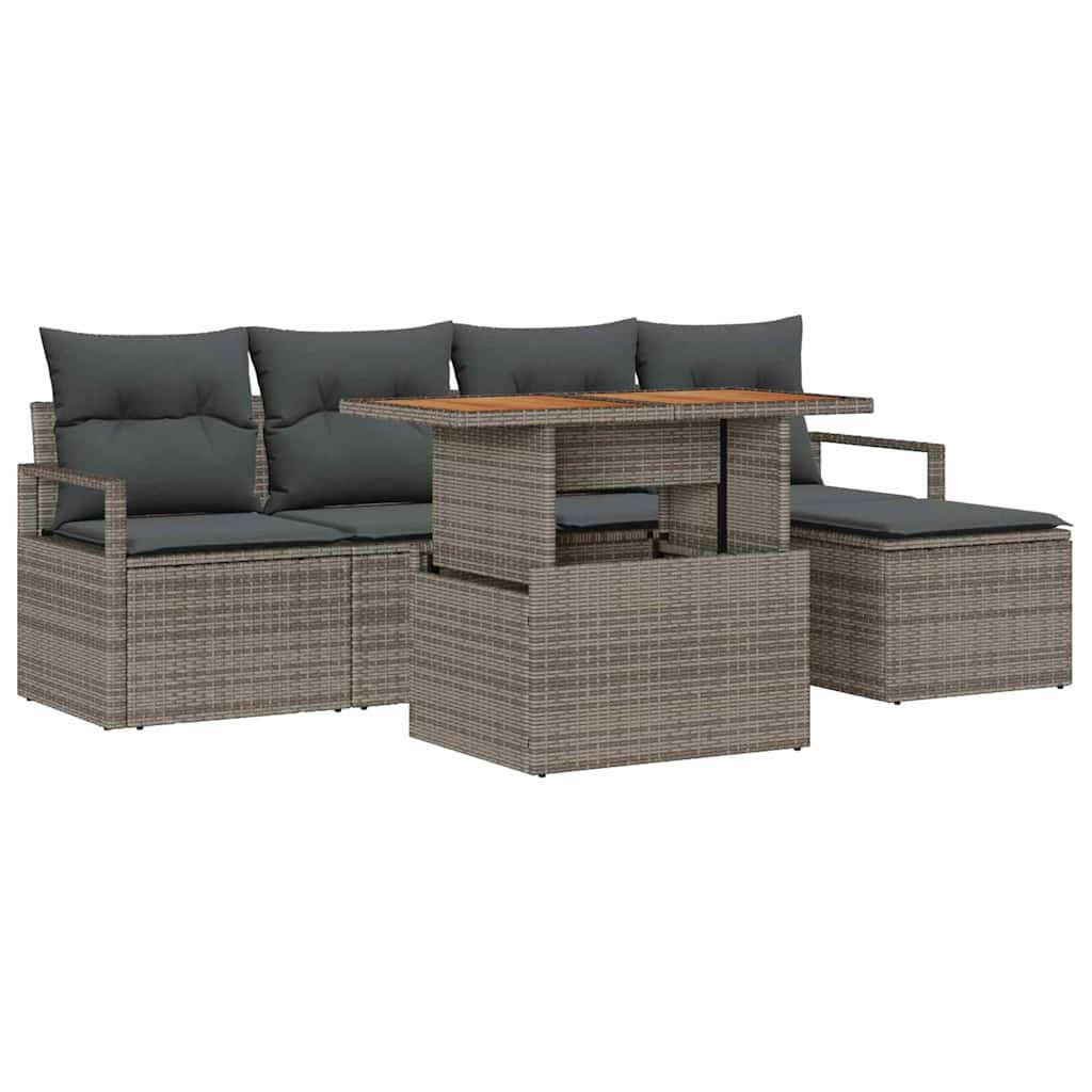 Garden Sofa Set with Storage 6 pcs Grey Poly rattan
