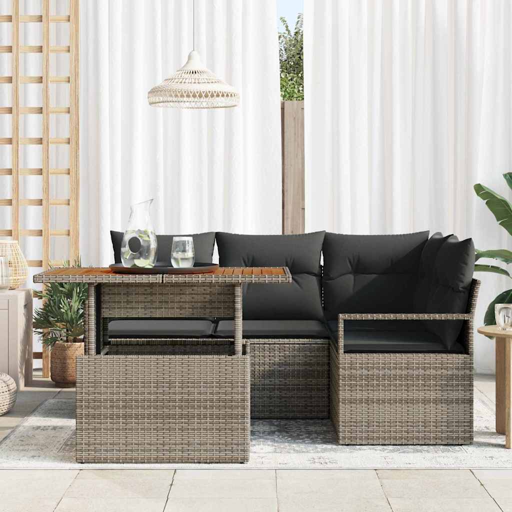 Garden Sofa Set with Storage 5 pcs Grey Poly rattan