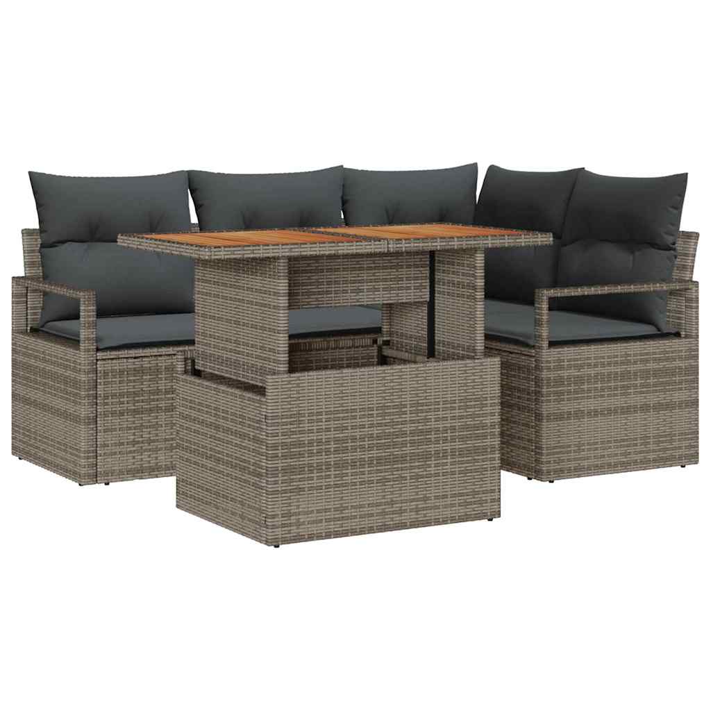 Garden Sofa Set with Storage 5 pcs Grey Poly rattan