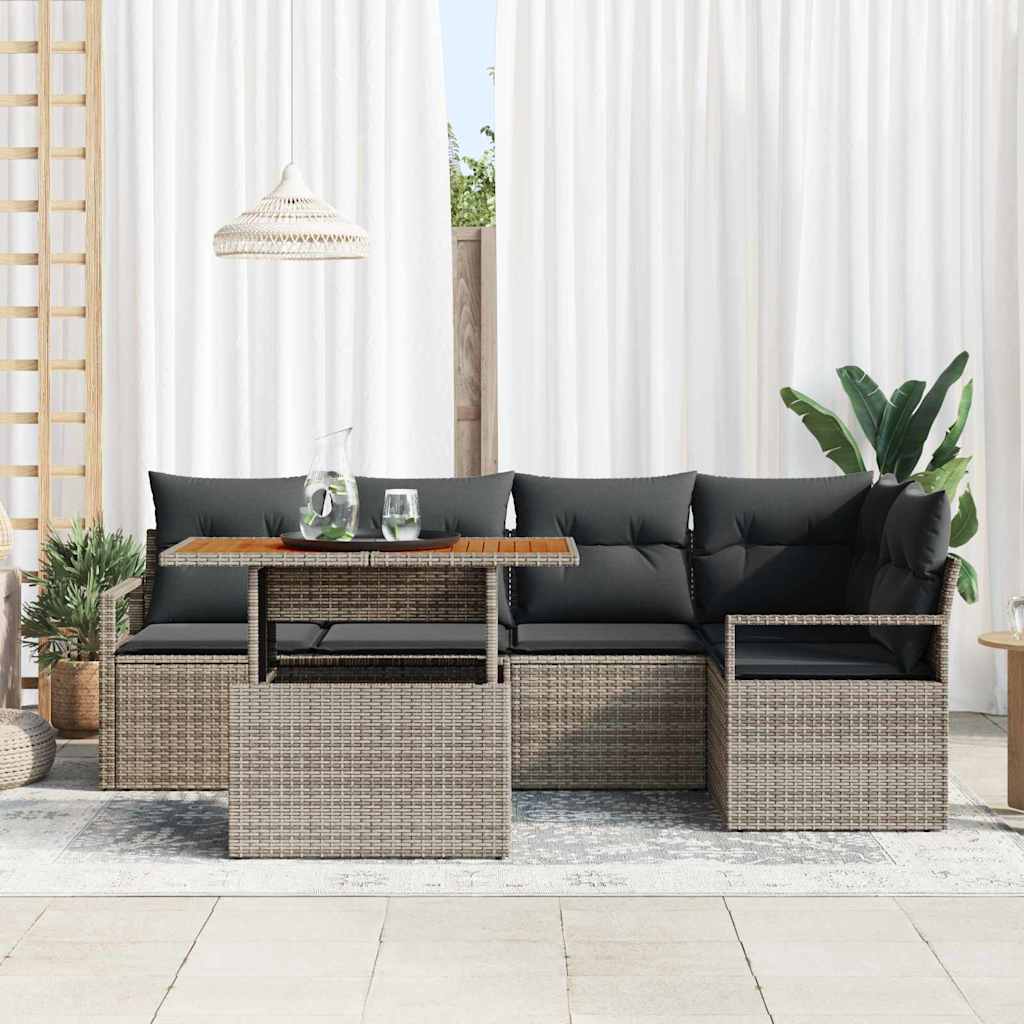Garden Sofa Set with Storage 6 pcs Grey Poly rattan