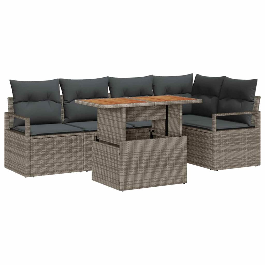 Garden Sofa Set with Storage 6 pcs Grey Poly rattan