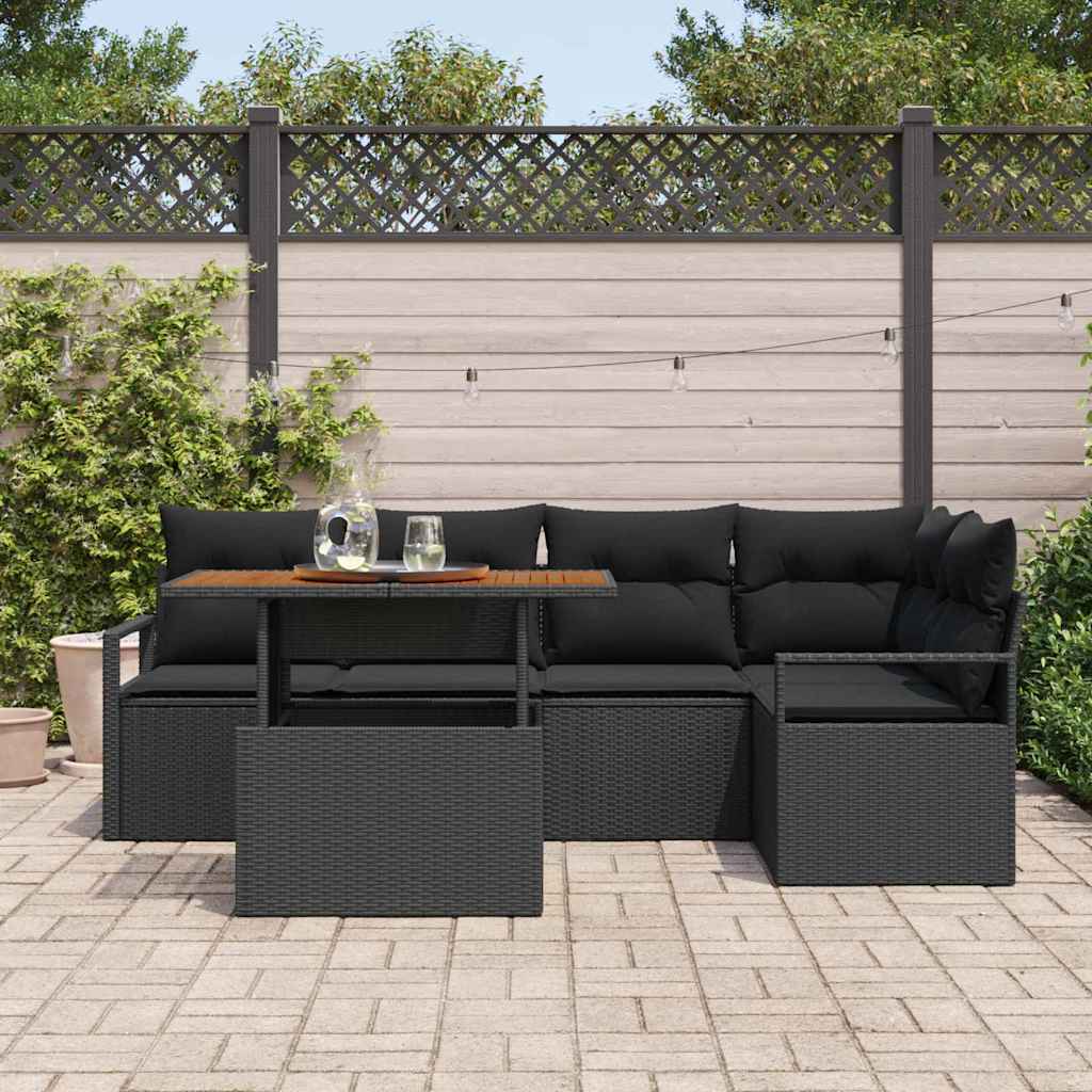 Garden Sofa Set with Storage 6 pcs Black Poly rattan