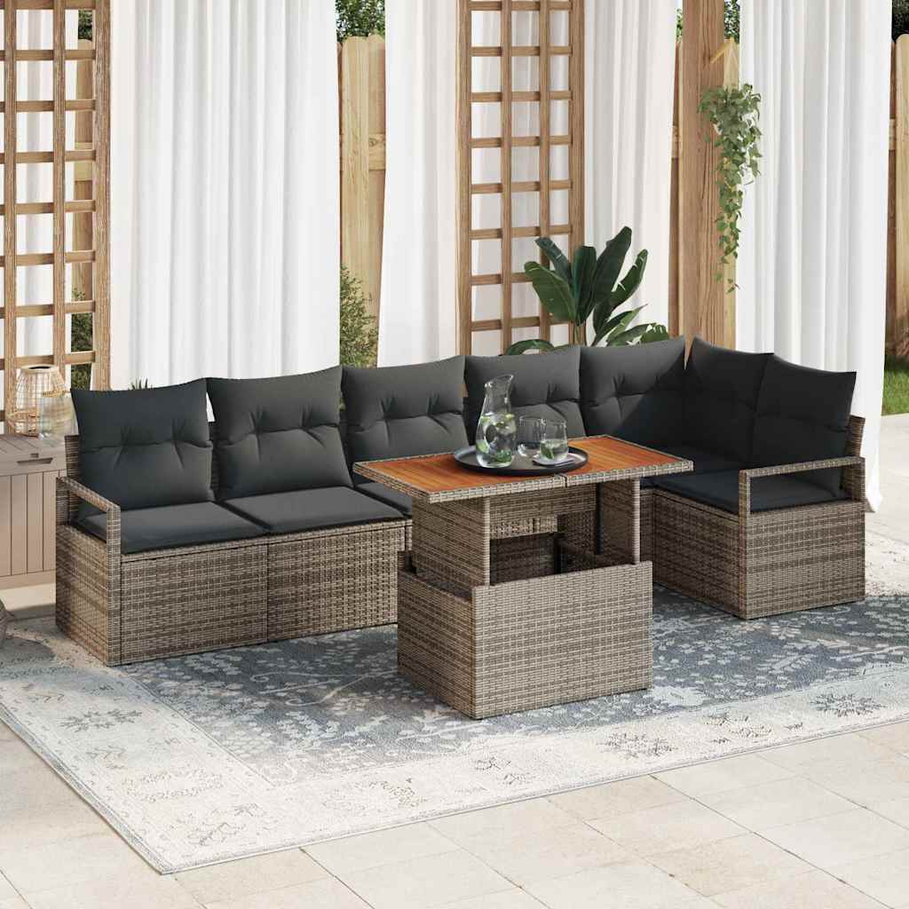 Garden Sofa Set with Storage 7 pcs Grey Poly rattan